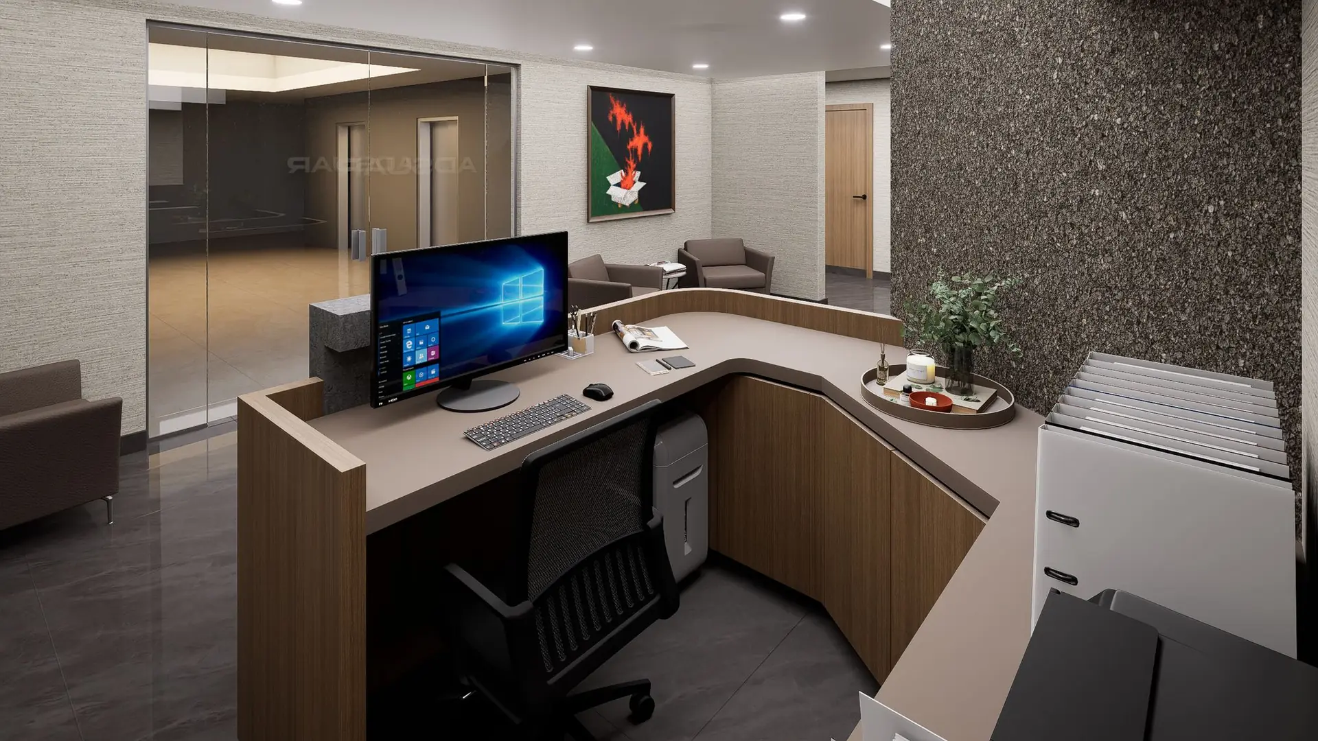 Adsuar - reception desk and glass partition