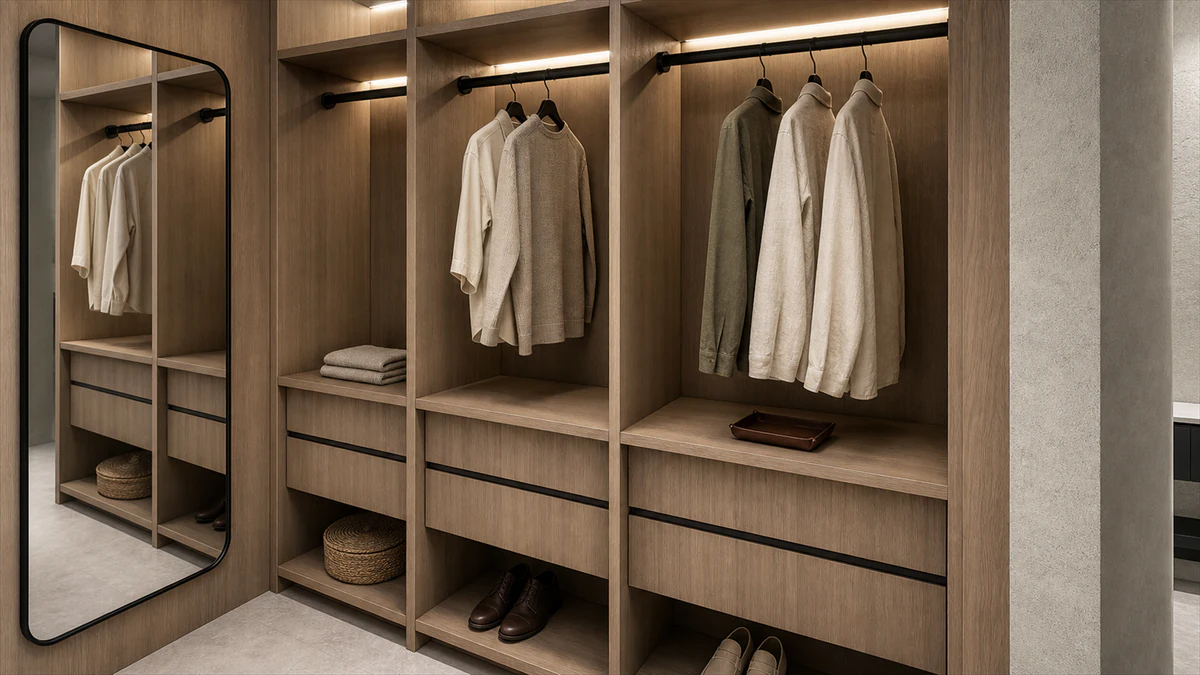 Ashford - illuminated oak walk-in closet