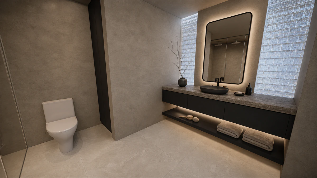 Ashford - stone vanity with Japandi styling