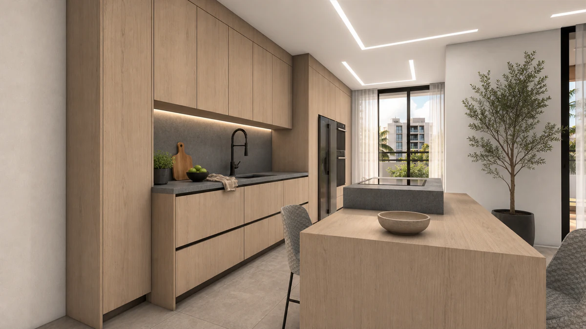Ciudadela - oak kitchen and island