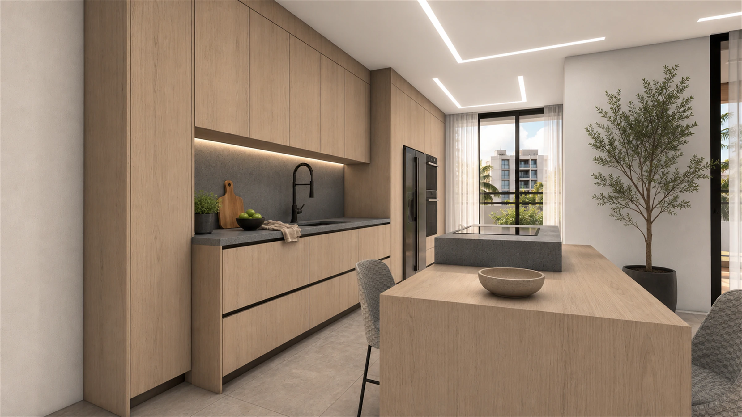 Ciudadela - oak kitchen and island