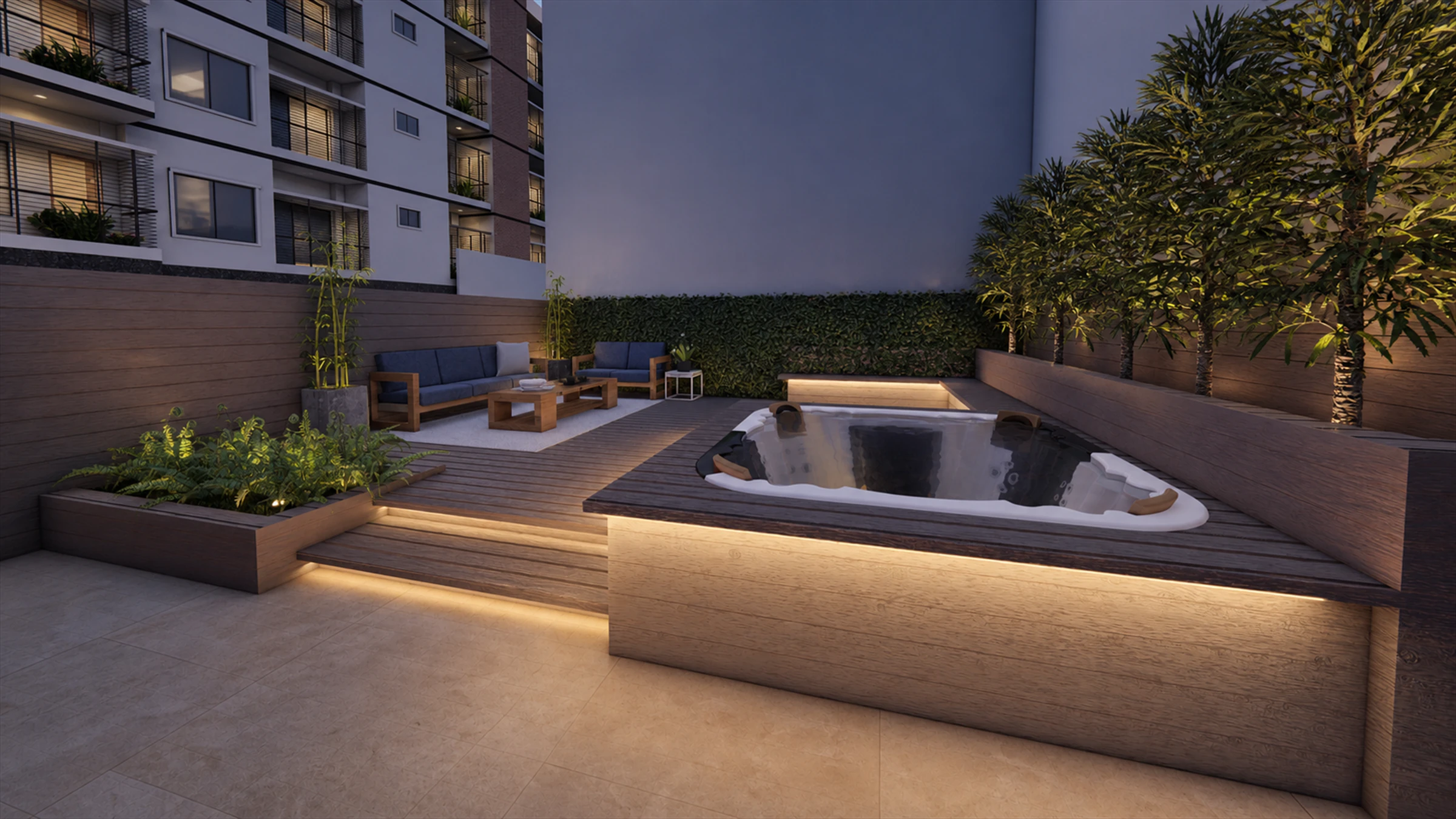 Ciudadela - terrace jacuzzi at evening