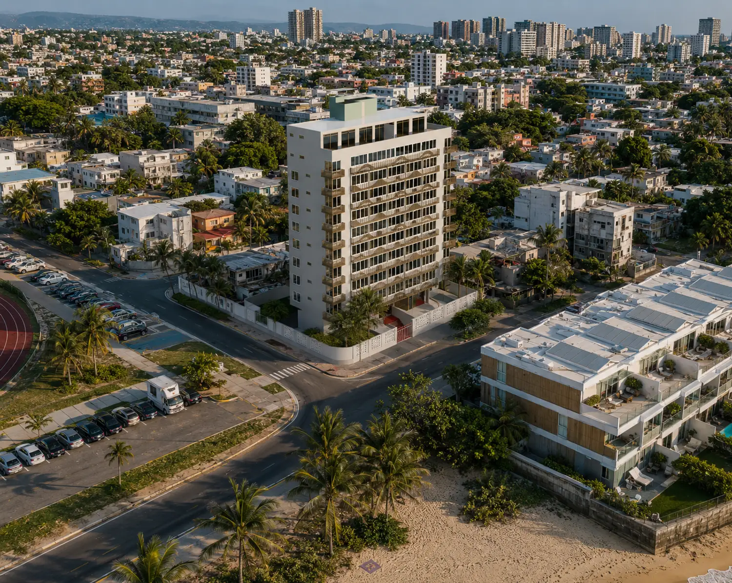 Ocean Park - aerial view of the renewed condominium one block from the beach