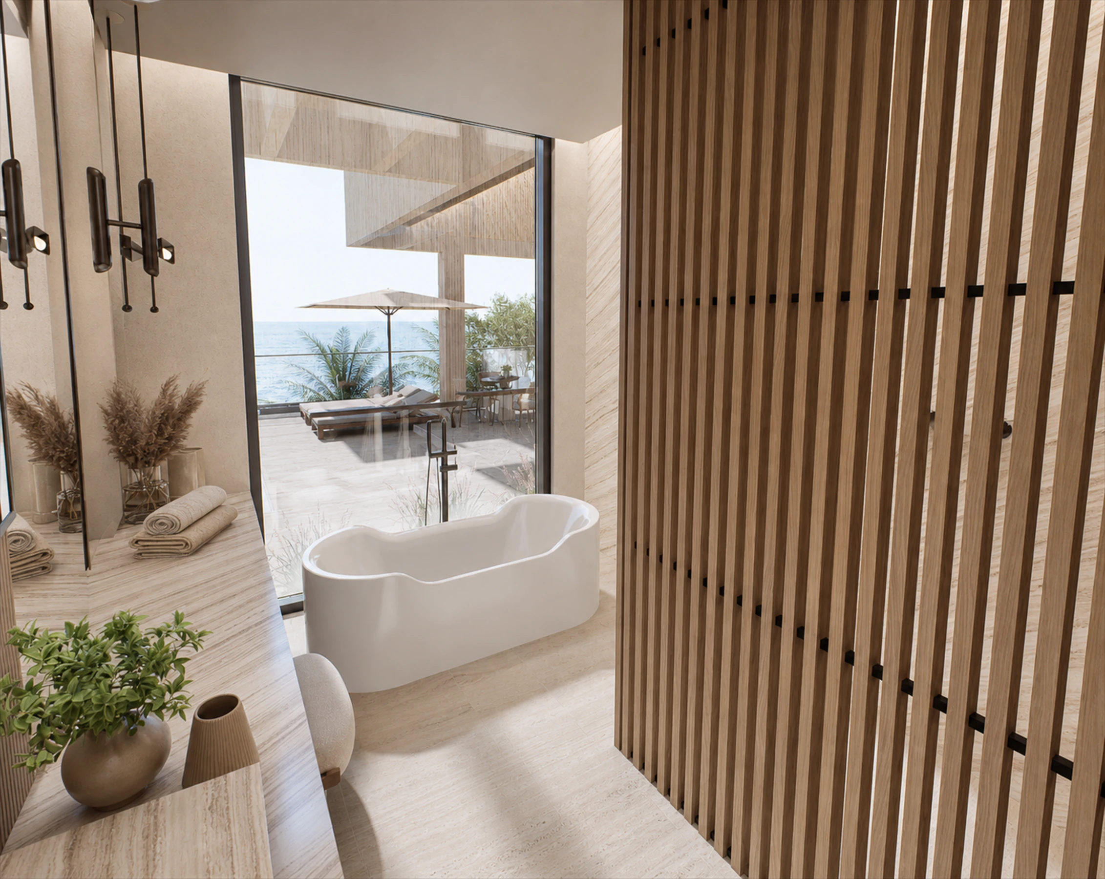 Shoreline - bath with slatted screen