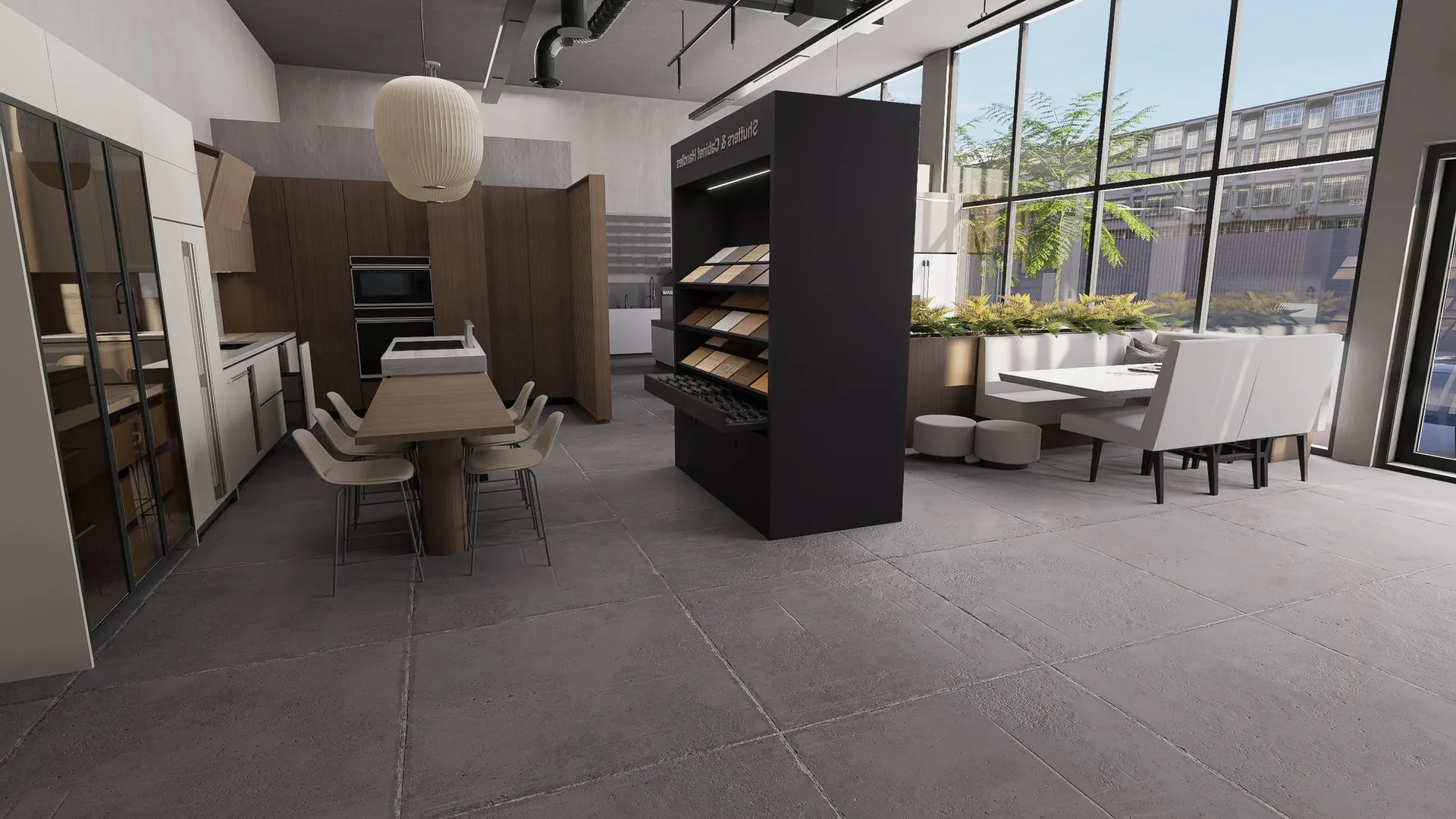 Wood Studio - showroom floor and materials station