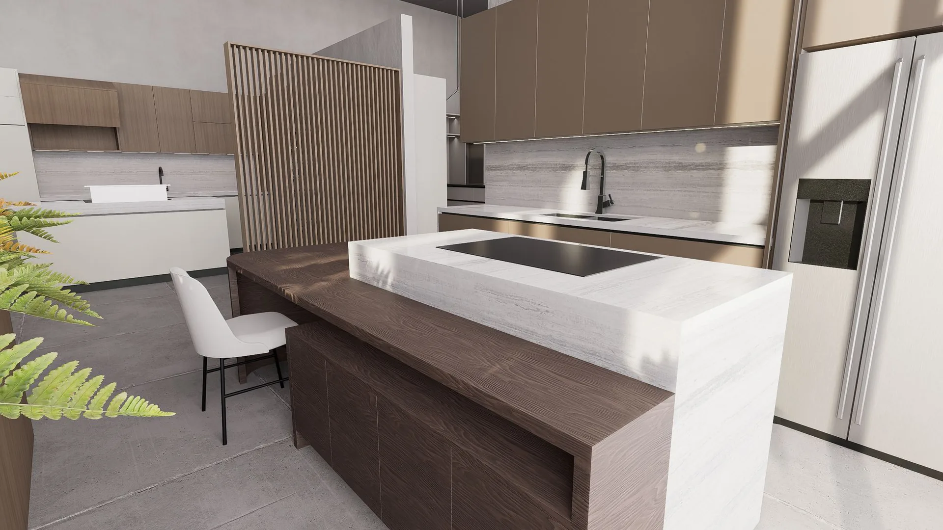 Wood Studio - kitchen display with wood-slat screen